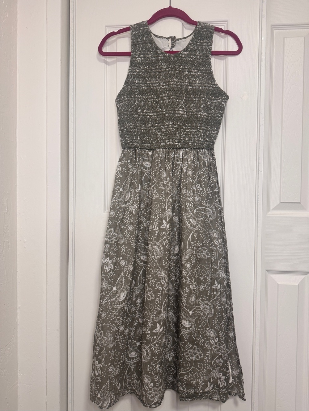 Abercrombie & Fitch Olive Green and White Printed Dress